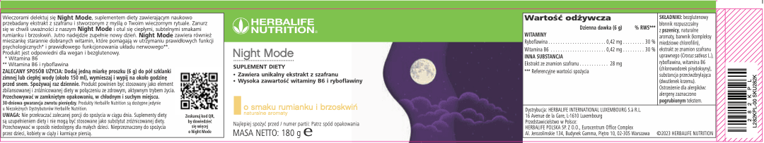 herbalife night mode o smaku rumianku i brzoskwiń 180g